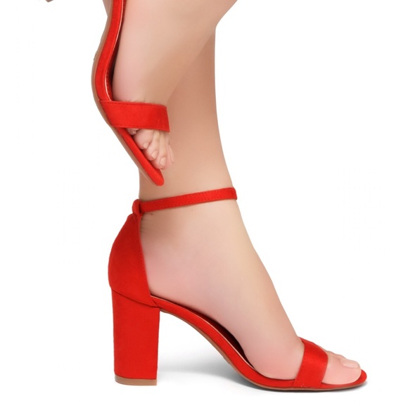 ShoeLand Shoes - Red Suede Ankle Strap Heels 👠 by Shoe Land